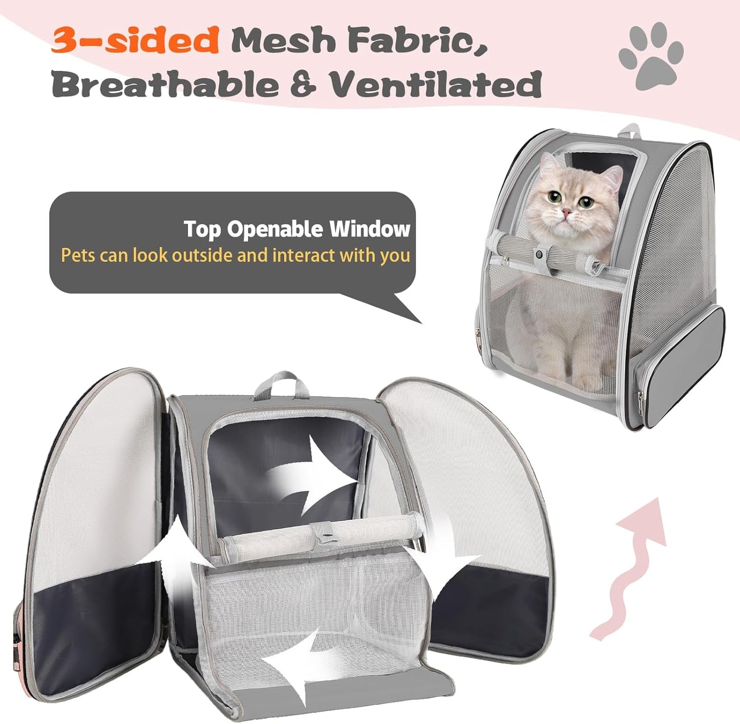 Cat Backpack Carrier,Pet Carrier Airline Approved for Small Dog Cat Puppy Kitten Bunny,Ventilated Mesh Design Animal Backpack for Hiking Camping Travel Bag (Black)
