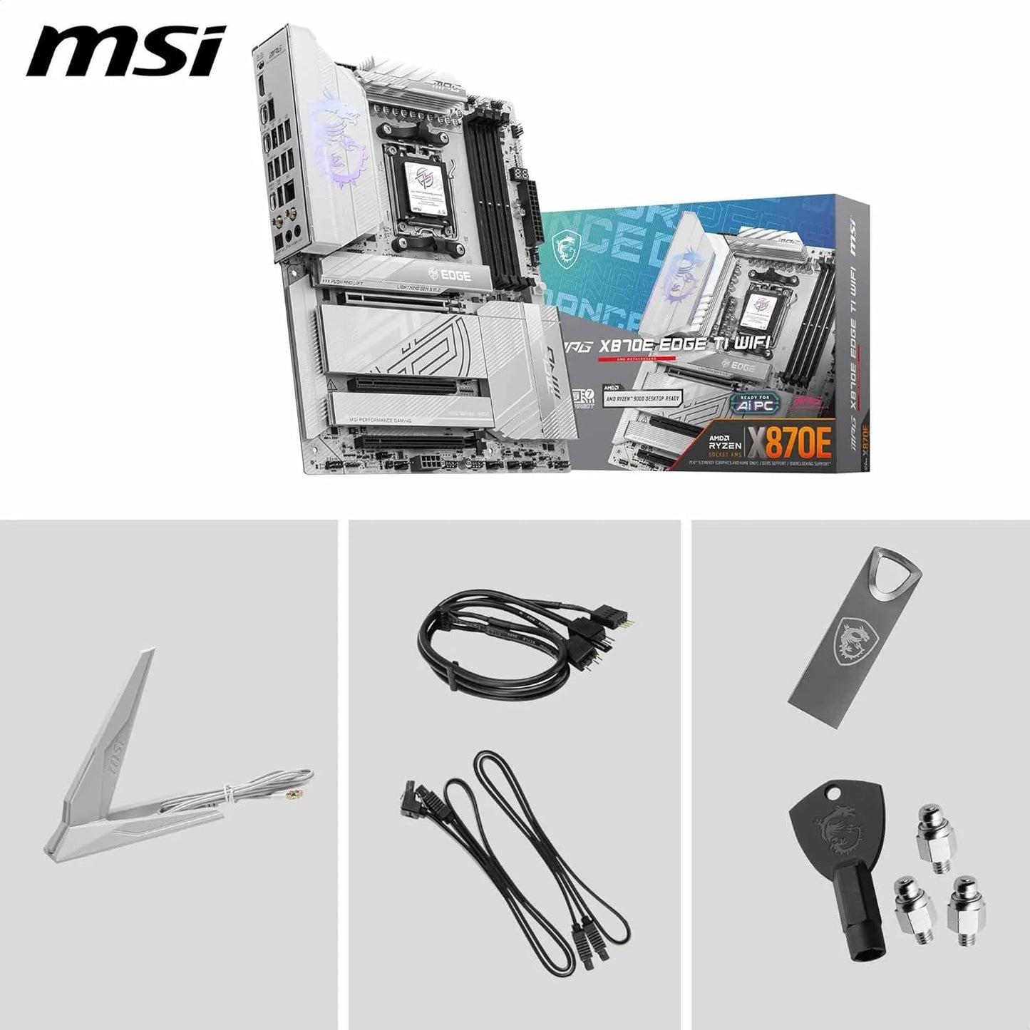 MSI MPG X870E Edge TI WiFi Gaming Motherboard (AMD Ryzen 9000/8000/7000 Series Processors, AM5, DDR5, PCIe 4.0, M.2, SATA 6Gb/s, USB 3.2 Gen 2, HDMI/DP, Wi-Fi 7, Bluetooth 5.3, 2.5Gbps LAN, ATX)