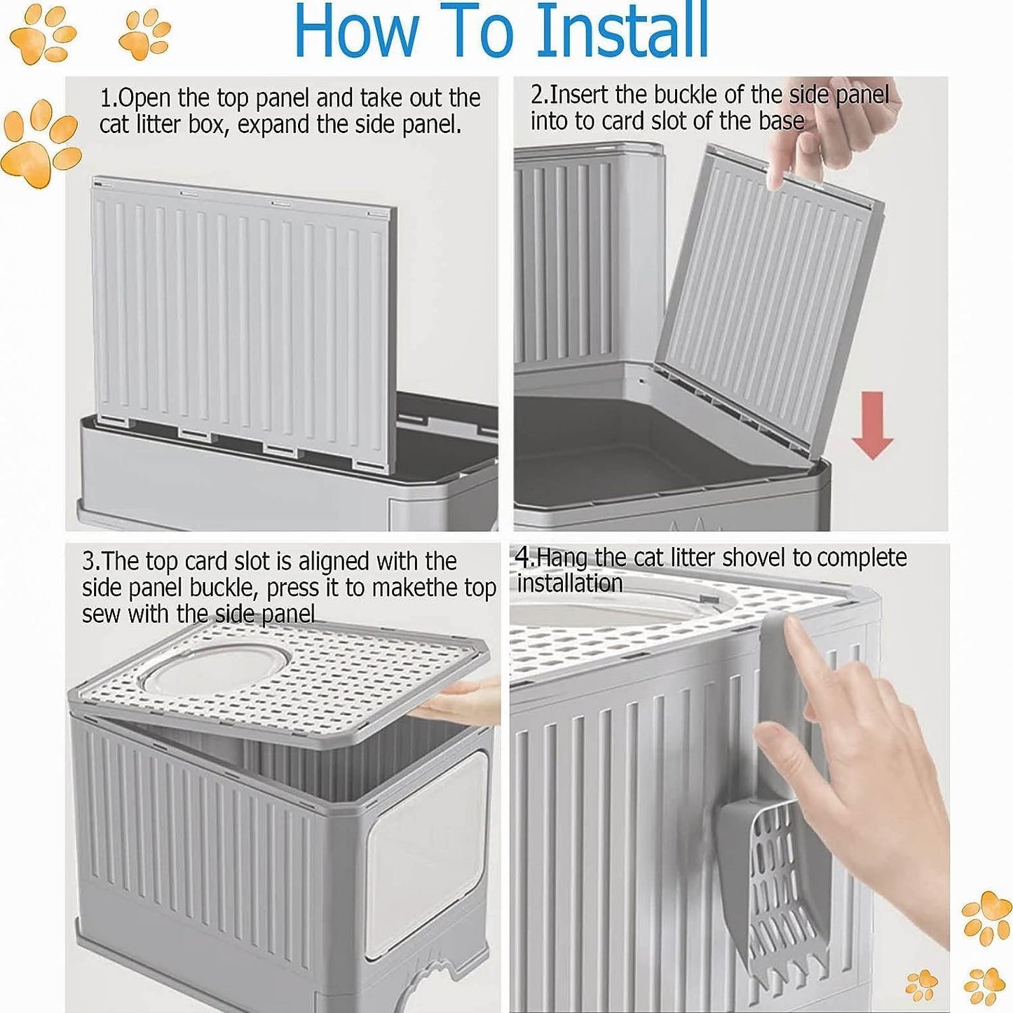 Foldable Cat Litter Box, Acotsun Extra Large Front Entry Enclosed Cat Potty, Top Entry Anti-Splashing Cat Toilet, Litter Cat Box