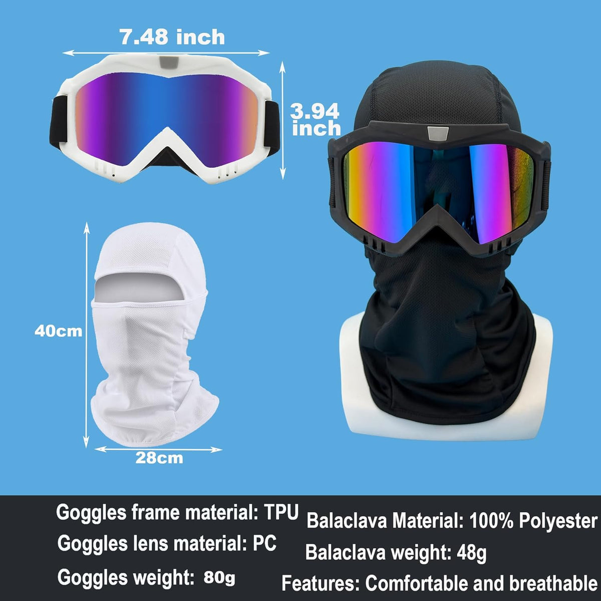 LJDJ Dirt Bike Goggles, 2 Pack ATV Motorcycle Goggles Wide Vision Anti-UV Adjustable Motocross Glasses Riding Racing Off-Road Cycling Goggles for Youth, Teens, Men & Women - PuriLite