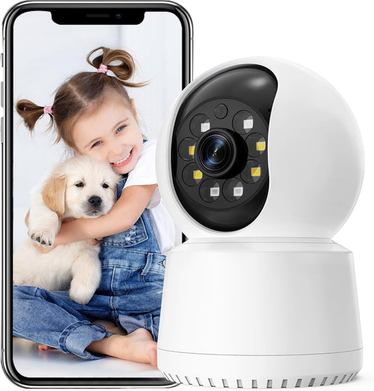 Indoor Security Camera 1080P Wi-Fi, Home Security Camera 360°Pan-Tilt Motion Detection, Surveillance Interieur for Baby, Clear Night Vision, 2-Way Audio, TF Card & Cloud Storage