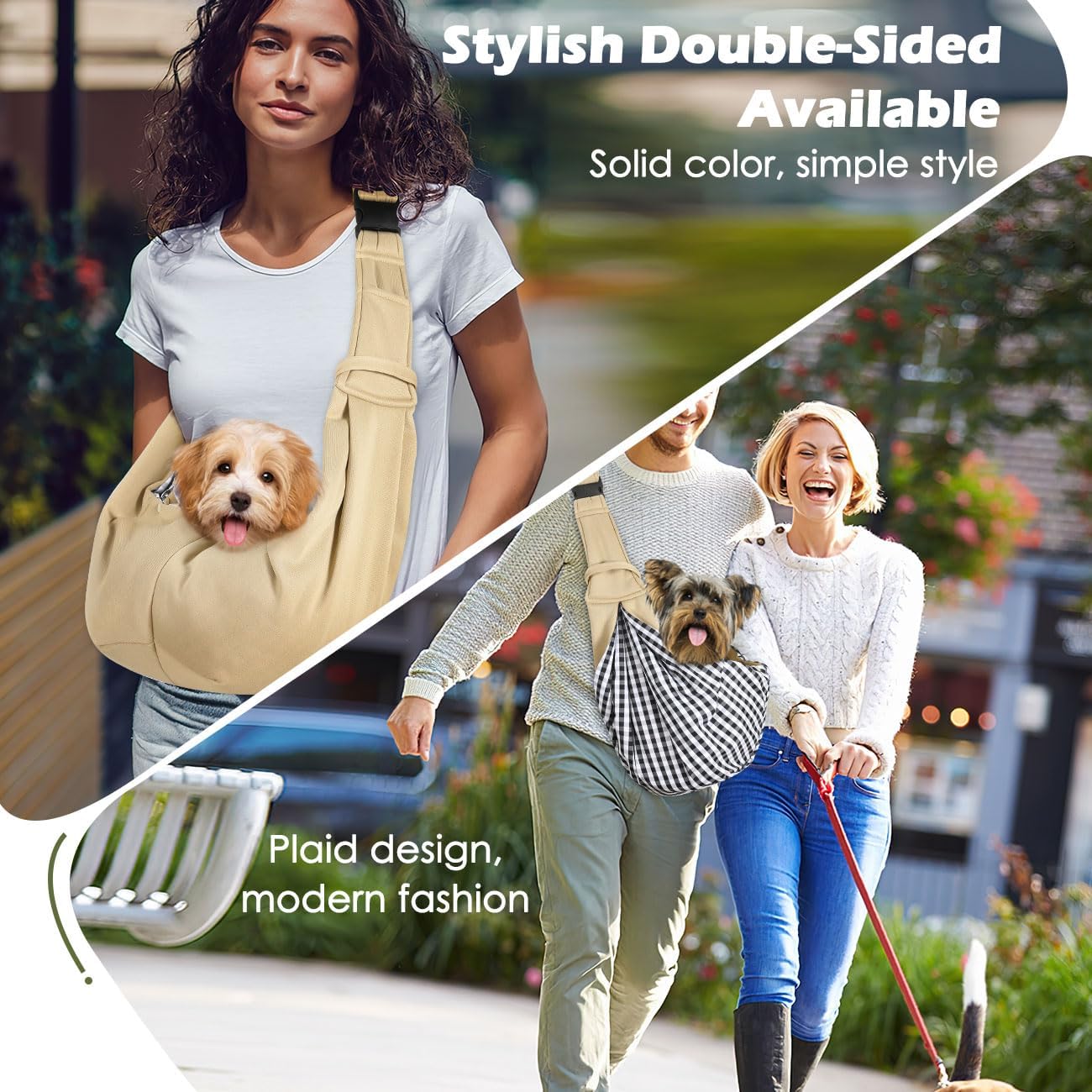 Pawaboo Small Dog Sling Carrier, Reversible Hands Free Dog Sling Carrier for Small Dogs and Cats, Puppy Sling Carrier with Adjustable Strap Buckle & Safety Harness, Puppy Essentials, Grey