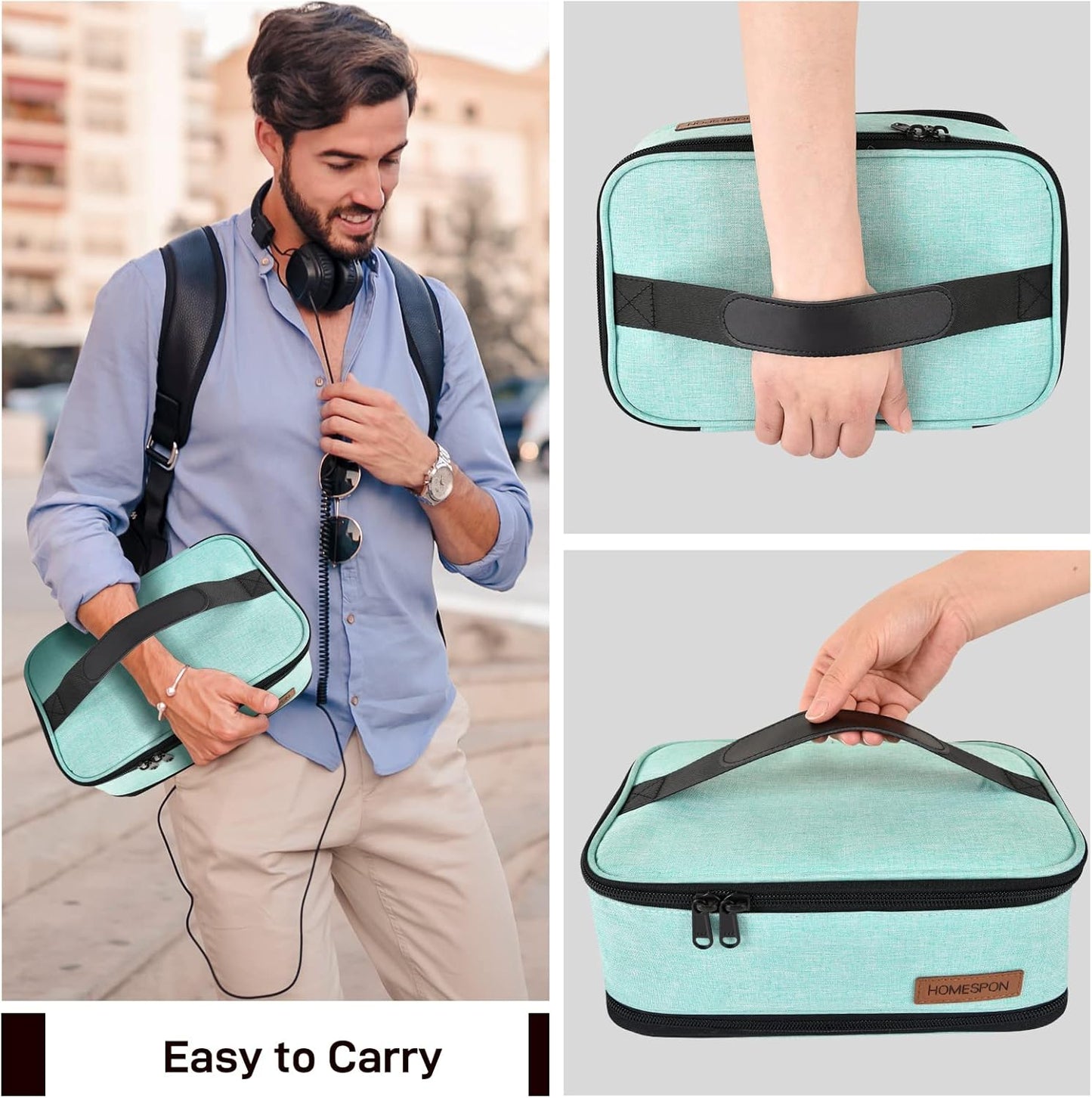 HOMESPON Expandable Lunch Bag for Men Women Insulated Lunch Box Holder with Handle for Picnics Work Travel (Blue)