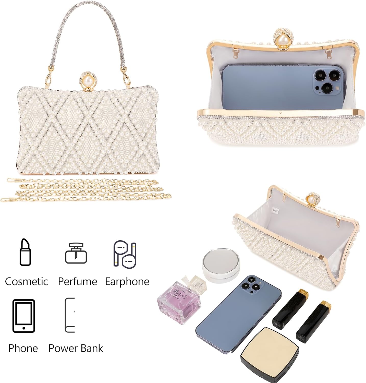 Women's Evening Handbags Pearl Clutch Purse Beaded bag Bridal Clutch wedding Purse