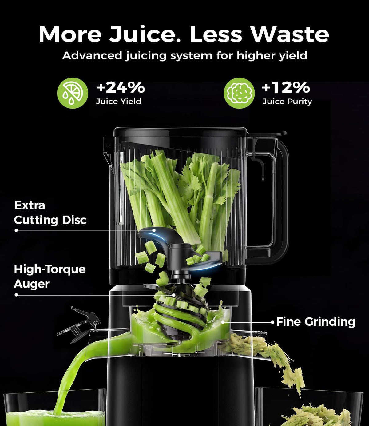 ONELIVE Cold Press Juicer Machine, 6.5" Wide Chute, 3L, Easy to Clean Smart Presets for Fruits, Veggies, Sorbet & Nut Milk, All-in-One Strainer, More Juice, Drier Pulp, Easier Use and Cleanup
