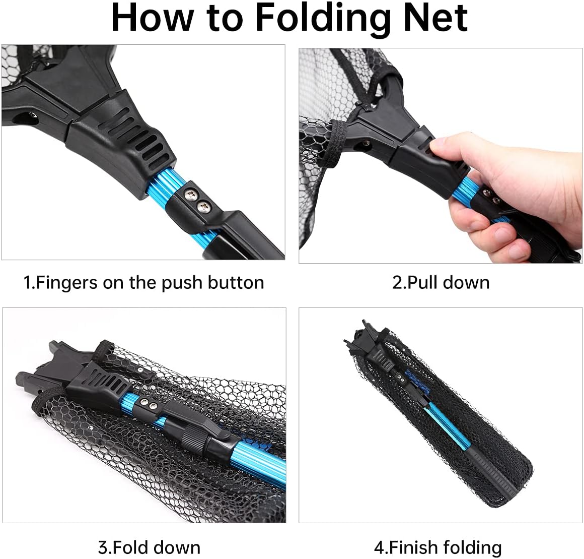 SAN LIKE Fishing Net Telescopic Landing Nets Folding Rubber Fish Net Rubber Coated Landing Net with Adjustable Sturdy Pole Handle for Saltwater Freshwater Bass Trout Fishing Easy Catch & Release