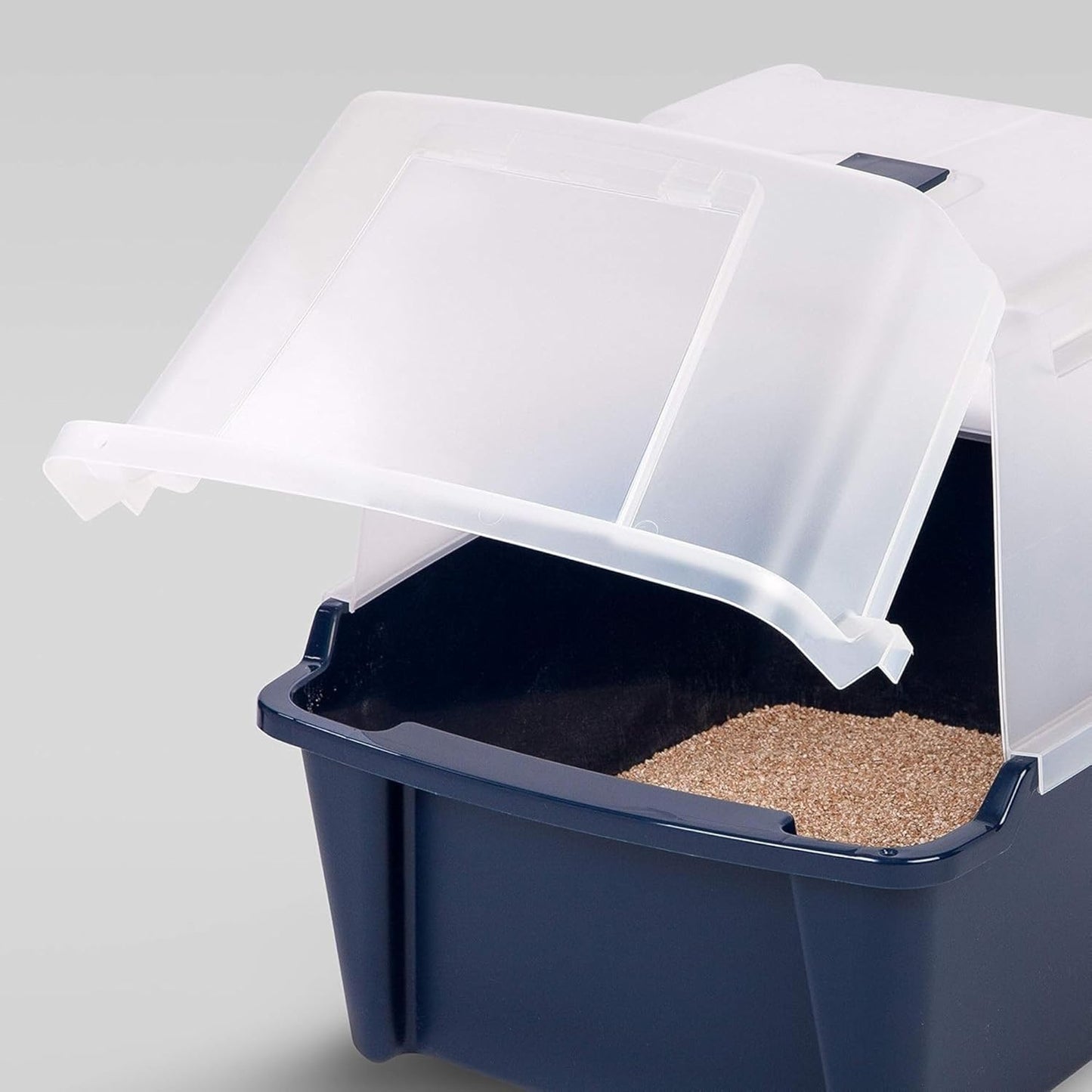 IRIS USA Cat Litter Box, Litter Box Enclosure with Scoop and Front Door Flap, Covered Kitty Litter Box for Privacy, Portable, Easy to Clean, Navy