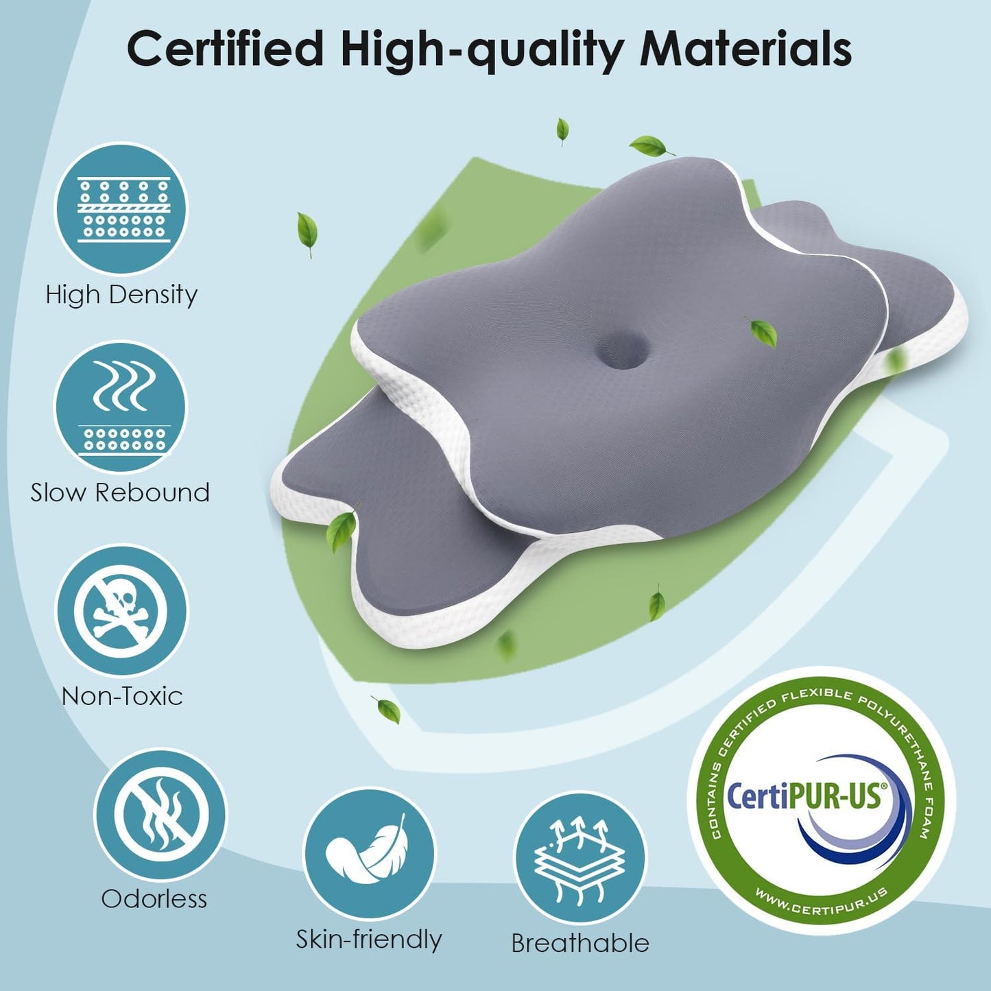 Memory Foam Pillow, 2 in 1 Cervical Pillow for Neck Pain Relief, Ergonomic Neck Support Pillows for Side Back Stomach Sleepers with Comfortable and Breathable Pillowcase