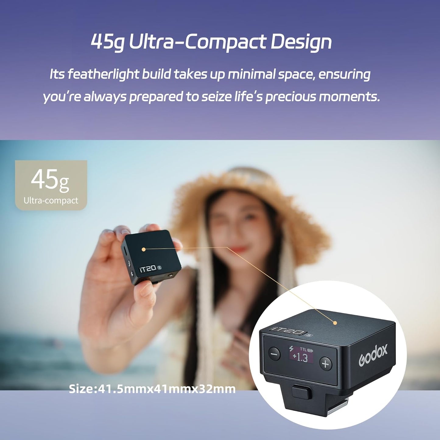 GODOX IT20 S TTL MINI iFlash Camera Flash Light,700+ Flashes & 1.5 s Recycling,6 Stops (1/32 to 1/1 Power),Built in Battery with Magnetic Diffuser & Filter (Black, for Sony)