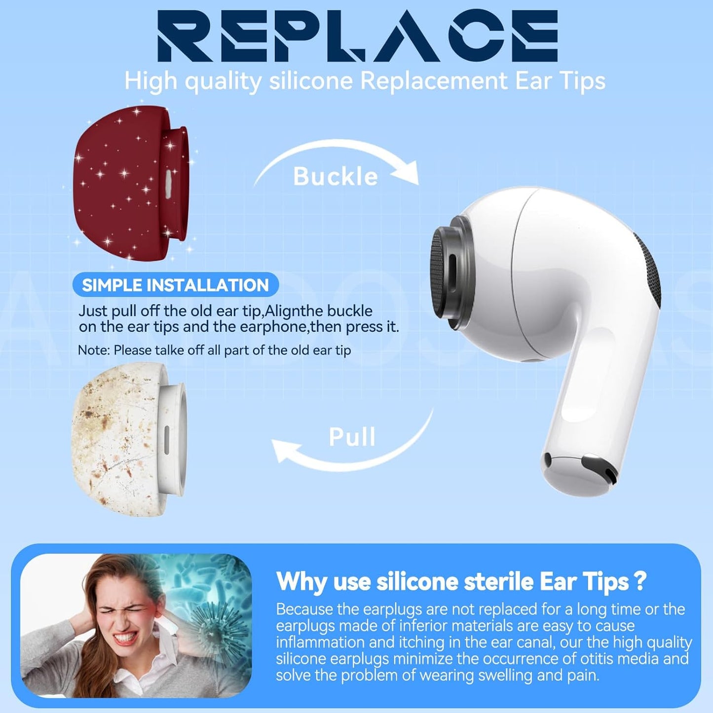 4 Pairs Replacement Ear Tips for AirPods Pro 2nd/1st Generation with Portable Storage Box & Cleaner Pen,Noise Reduction Holewith & Built-in dust Guard Screen,Silicone Ear Tips for AirPods Pro (White)