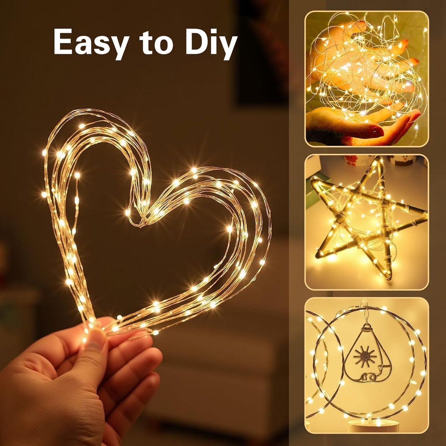 AlldGuo 2-Pack Fairy Lights Battery Powered – 2M 20 LED Warm White Twinkle Lights with Timer, Flexible Silver Wire Indoor String Lights for Bedroom, Christmas, Halloween, Party, DIY Decor