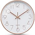 8" Silent Decor Wall Clock Non Ticking Wall Clock Vintage Gold Metalic Looking Easy to Read Wall Clock for Home/School/Hotel/Office - PuriLite