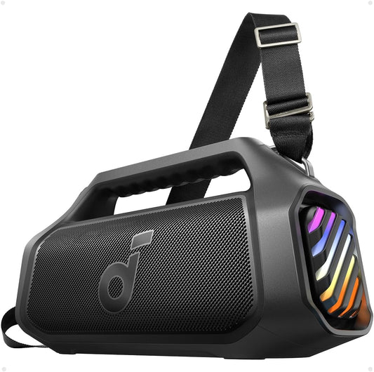 soundcore Boom 2 Plus Outdoor Speaker, 140W, 2+2 Channel, BassUp 2.0, 20H, Fast Charge, IPX7 Waterproof, RGB Lights, USB-C, Power Bank, Portable Bluetooth Speaker, Camping, Beach, Backyard-Black