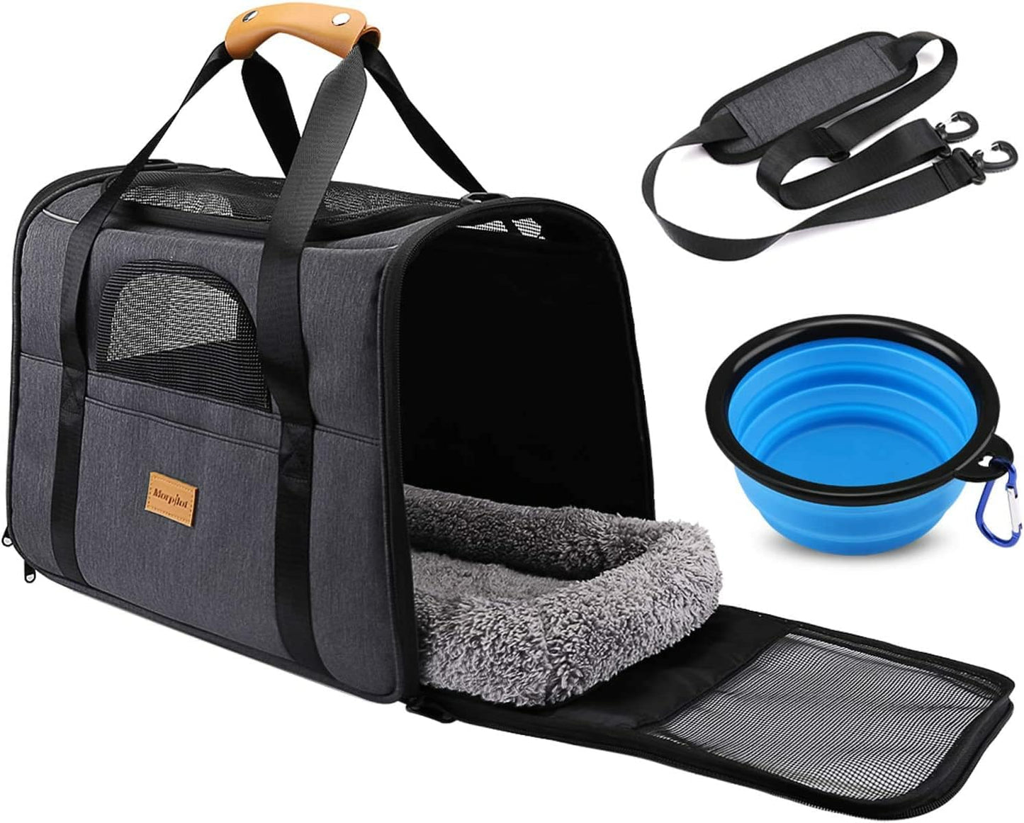 Morpilot Cat Carrier Soft - Portable Pet Carrier for Small or Medium Cats, Dogs and Puppy up to 14lbs, Airline Approved Dog Carrier with Safety Buckle - (Dark Gray)