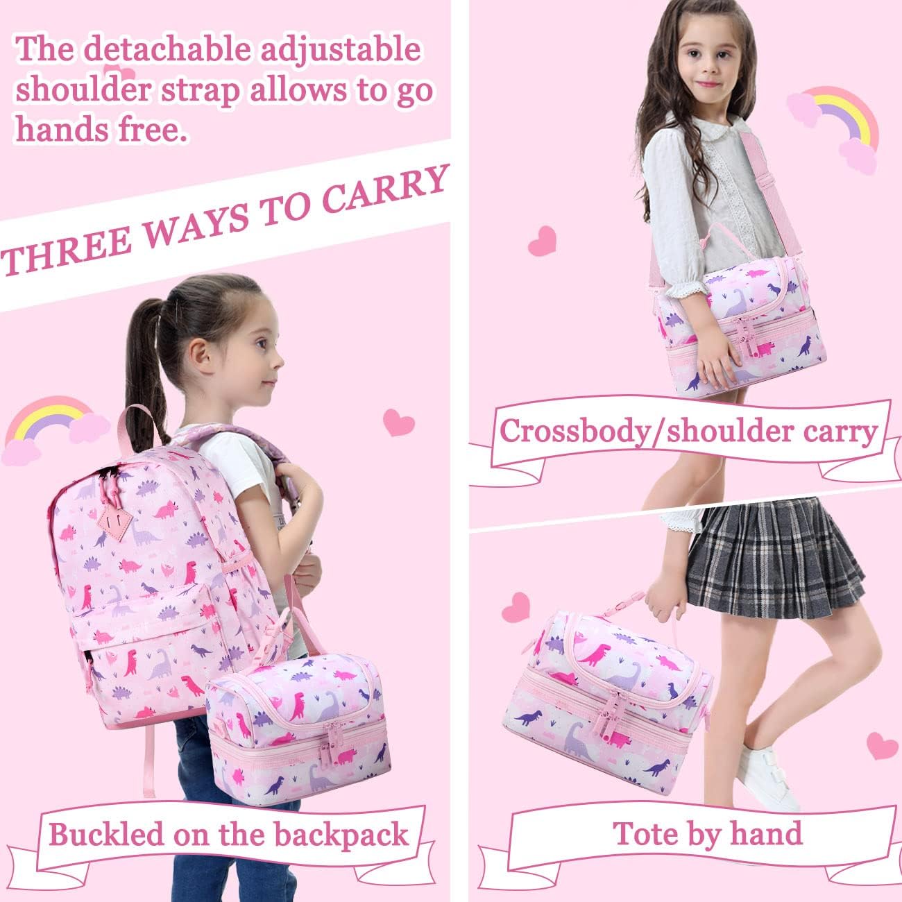 VASCHY Lunch Box Bag Men, Insulated Two Compartments Bento Cooler Bags for Adults/Women/Kids for School,Daycare,Kindergarten,Picnic Black