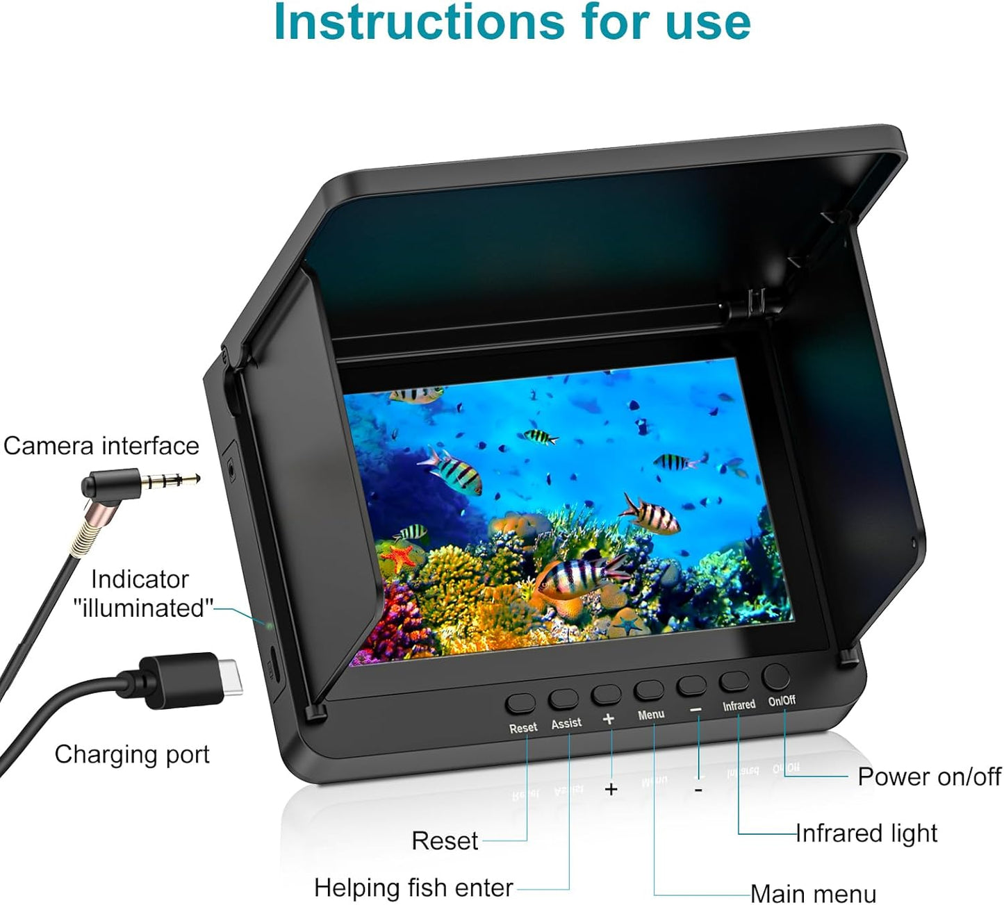 Underwater Fishing Camera with 4.3 Inch LCD, 5000mAh Battery, Infrared Night Vision Light, Portable Fish Finder with 100ft Cable for Ice Lake Boat Kayak Fishing