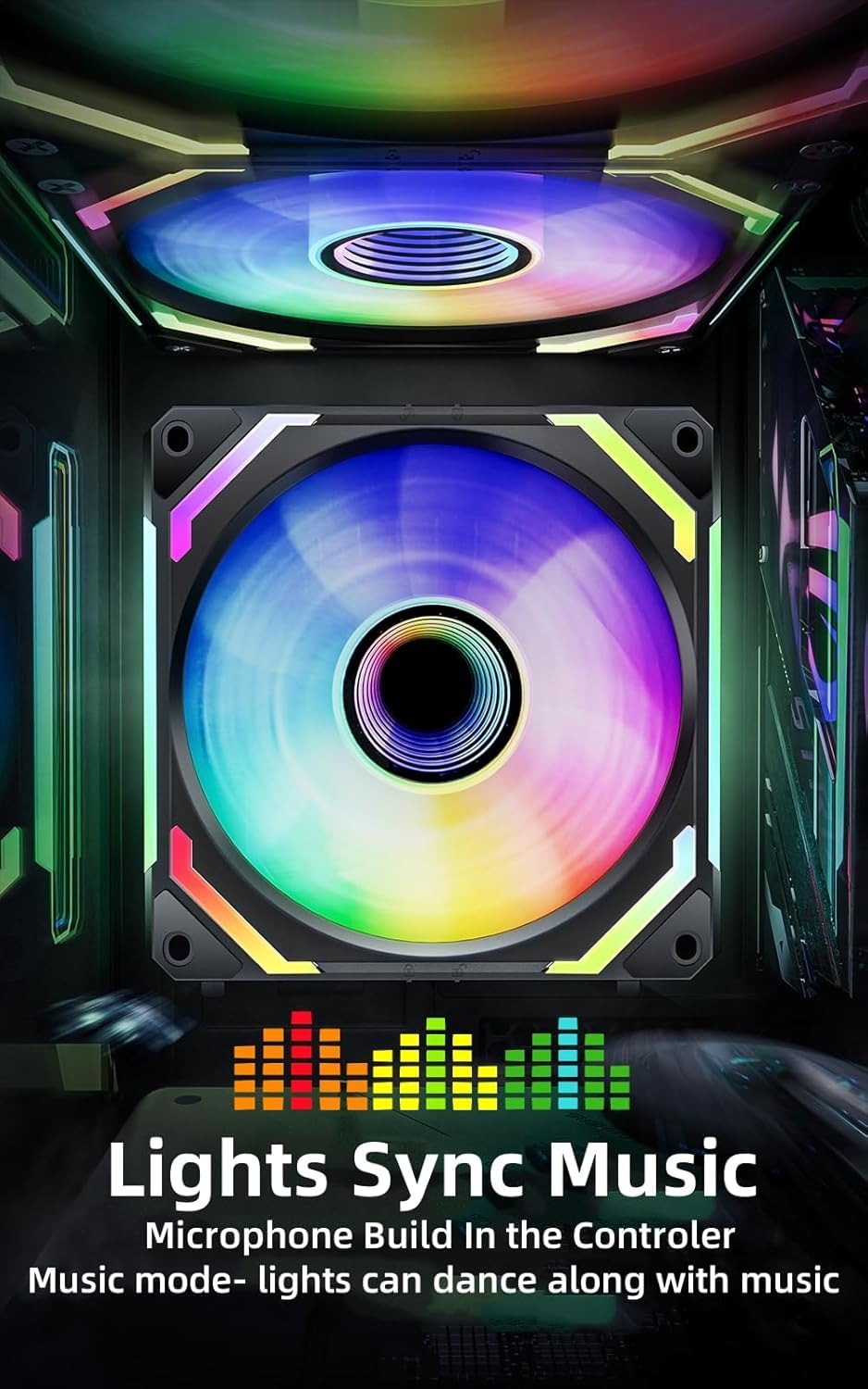 AsiaHorse COSMIQ-RE-Black 120mm UNI Fan, Infinity Mirror FDB Reverse Fan with 5V 3-PIN Connector and Small Controller, Daisy Chain PWM PC RGB Fans for Cases CPU Liquid Coolers, 3Pack