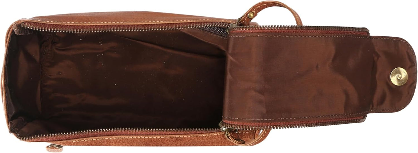Premium Buffalo Leather Unisex Toiletry Bag Travel Dopp Kit Shaving kit (Distressed Tan)