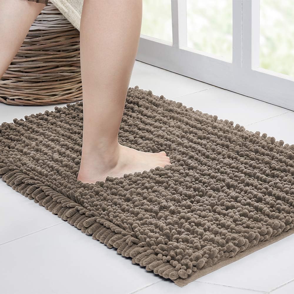 Walensee Bathroom Rug Non Slip Bath Mat (24x17 Inch Blush) Water Absorbent Super Soft Shaggy Chenille Machine Washable Dry Extra Thick Perfect Absorbant Best Small Plush Carpet for Shower Floor