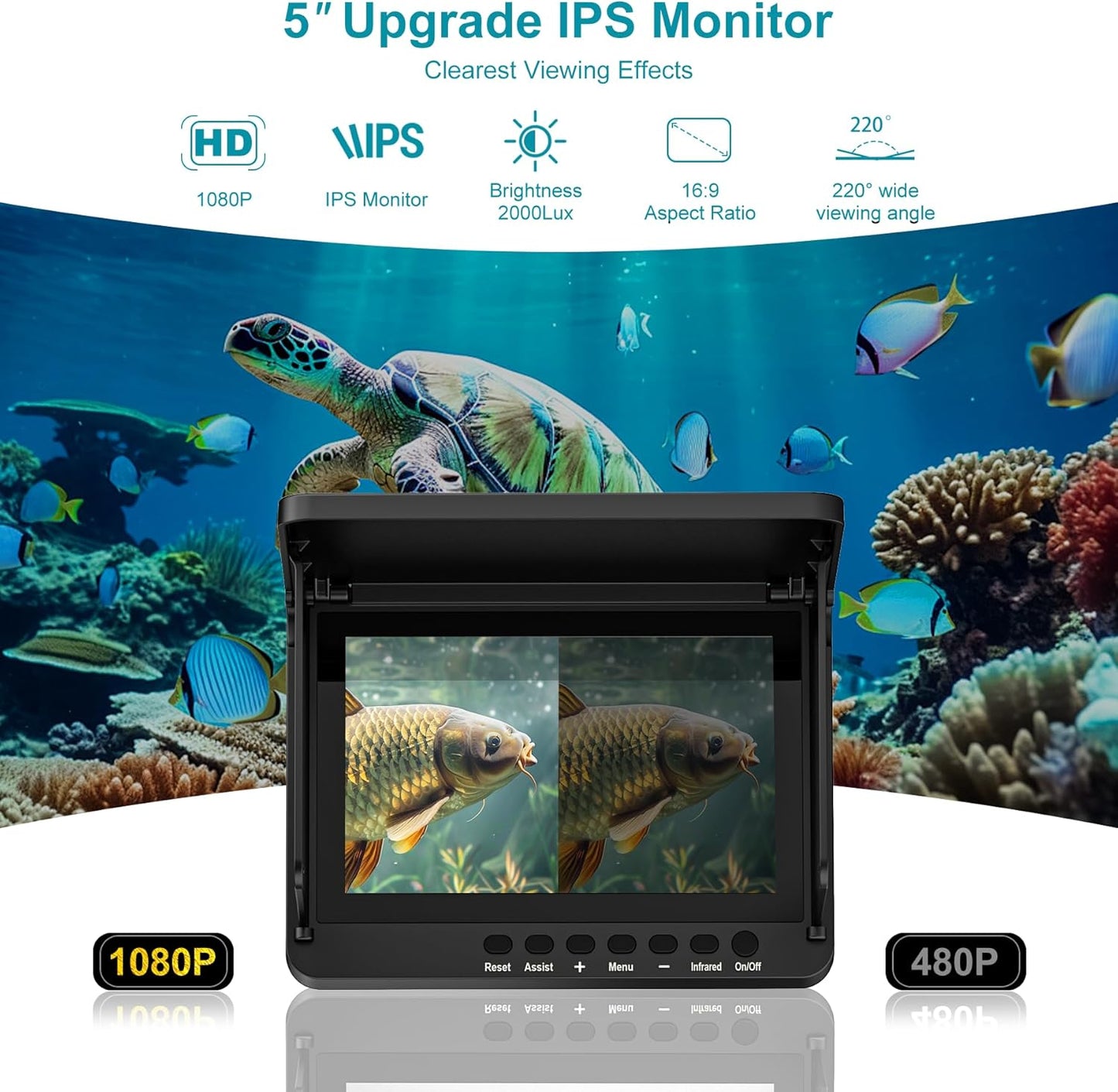 Underwater Fishing Camera with 4.3 Inch LCD, 5000mAh Battery, Infrared Night Vision Light, Portable Fish Finder with 100ft Cable for Ice Lake Boat Kayak Fishing