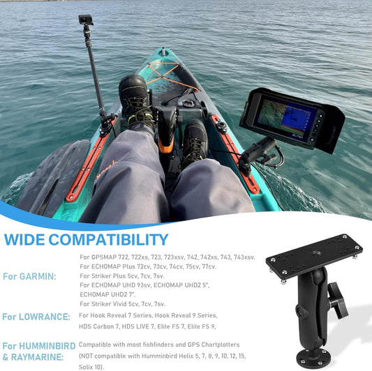 Bzsunway Medium Arm Marine Electronic/Depth Fish Finder Mount with 1.5" / C Size Ball, Medium Arm Marine Electronic/Depth Finder Mount, Suitable for Garmin, Lowrance and Helix 8-10 - PuriLite