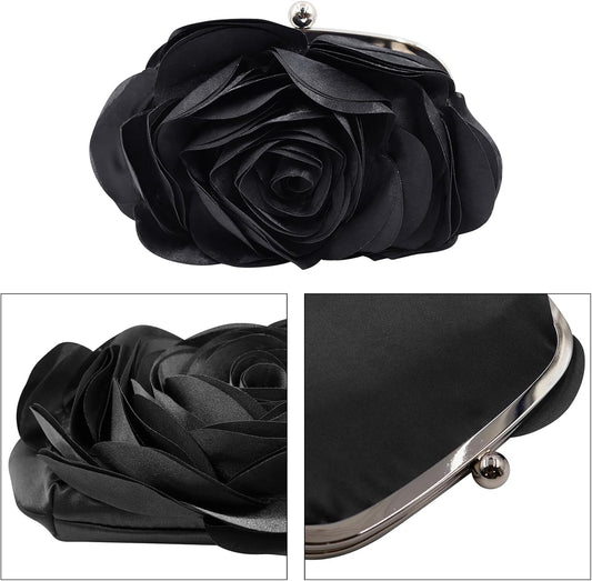 JAMBHALA Mini Women Rose Clutch Bags Evening Handbag with Detachable Chain for Wedding Party - PuriLite
