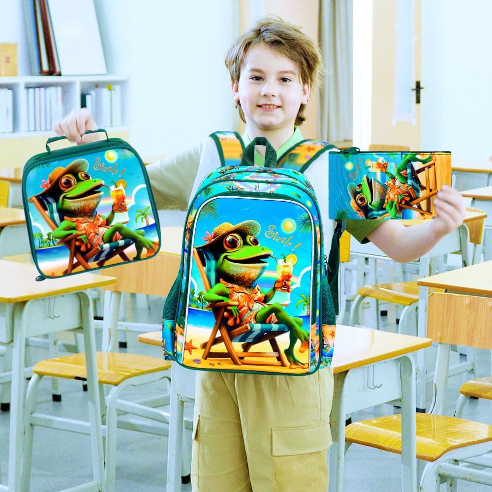 3pcs Backpack for Boys and Girls, 16” Kids Kindergarten Bookbag with Lunch Box, Cute Elementary Backpacks for Boy Girl