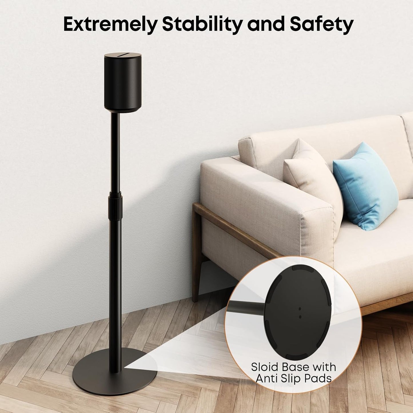Speaker Stands for SONOS Era-100 and Era-300 - Height Adjustable Speaker Stand up to 42.6'', Concealed Cable Management, Max Load 11lbs, 1 Pair (2 Pack), Black