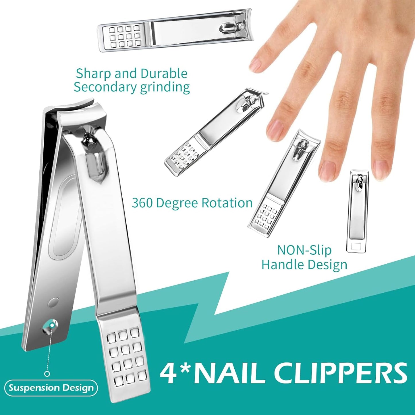 Nail Clippers Set, 26 Piece Manicure Set & Pedicure Kit, Stainless Steel Fingernail & Toenail Clipper Cutters, Professional Nail Care Tools with Luxurious Travel Case for Men and Women, Black