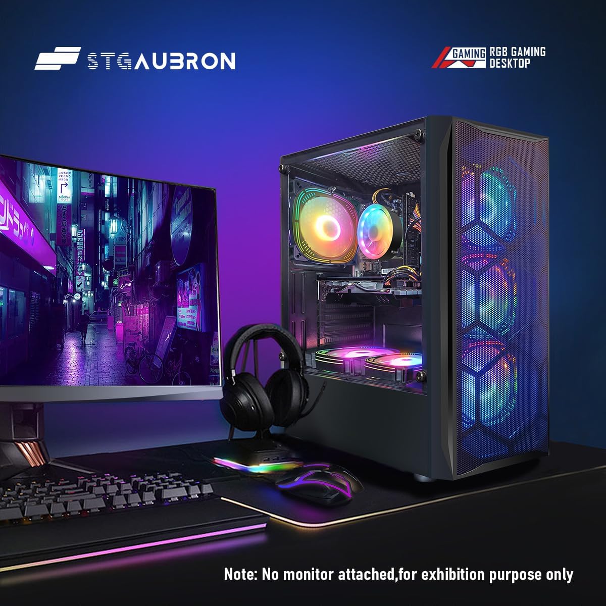 STGAubron Gaming PC Computer Desktop, GeForce RTX 2060 Super, Intel Core i7 8th up to 4.1GHz, 16G DDR4, 1T SSD, 600M WiFi, BT 5.0, RGB Fan x6, Windows 11 Home