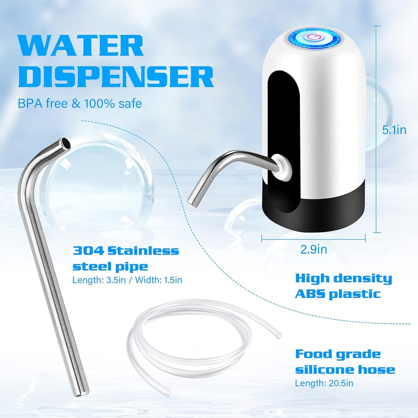 5 Gallon Water Dispenser Pump Rechargeable, Water Dispenser for 5 Gallon Bottle Bottom Loading, Portable USB Charging Automatic Drinking Mini Water Jug Dispenser