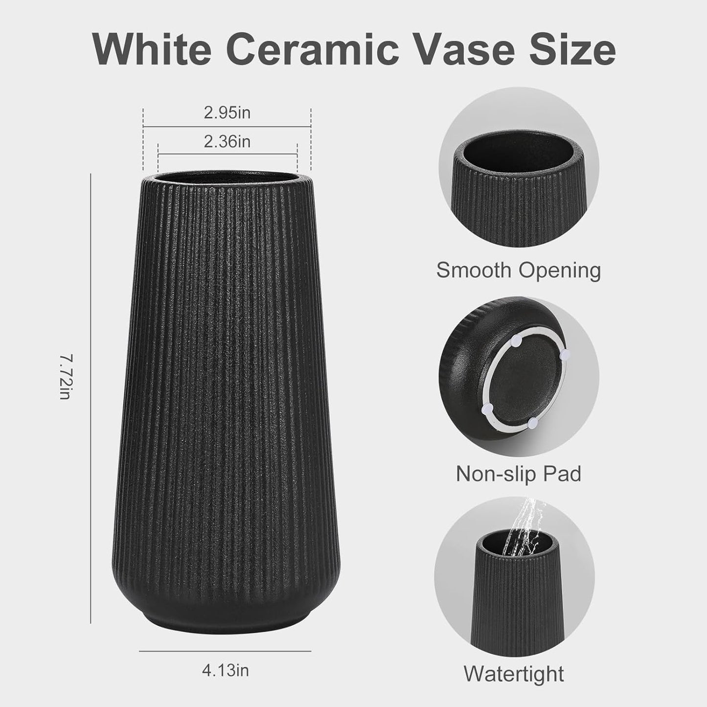 White Ceramic Vase, GUKJOB Small Cute Flower Vase for Pampas Grass, Home, Living Room, Dining Table, Farmhouse, Office Decor, Bedroom, Table, and Kitchen Shelf (White)