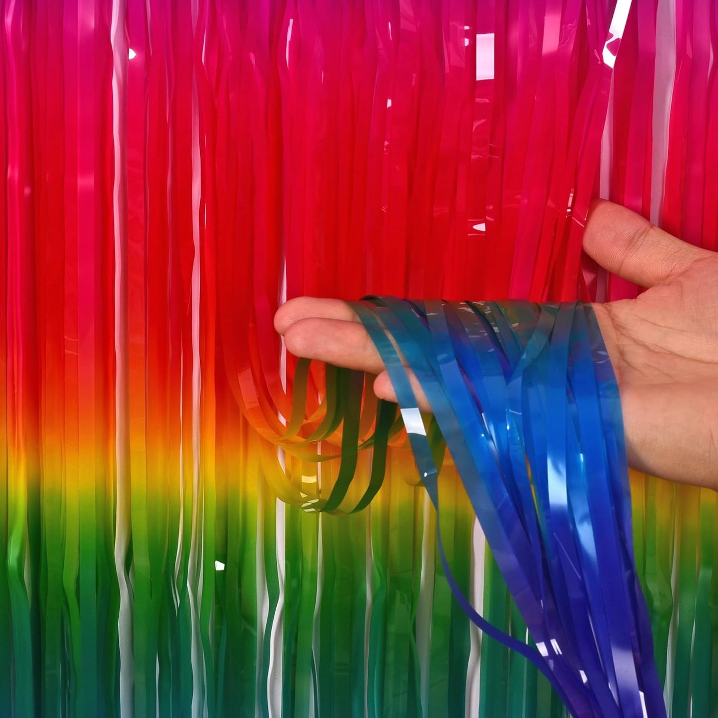 GREATRIL Iridescent Party Tinsel Fringe Backdrop Decorations - Holographic Foil Streamers Curtain for Mermaid/Under The Sea/Frozen/Ocean/Disco/Birthday Themed 3.2ft x 6.5ft - 2 PCS