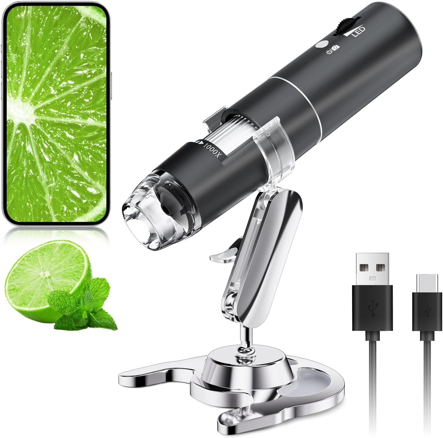 SKYBASIC Wireless Digital Microscope,50X-1000X Magnification WiFi Portable Handheld Microscopes with Adjustable Stand HD USB Microscope Camera Compatible with iPhone Android iPad Windows Mac Computer