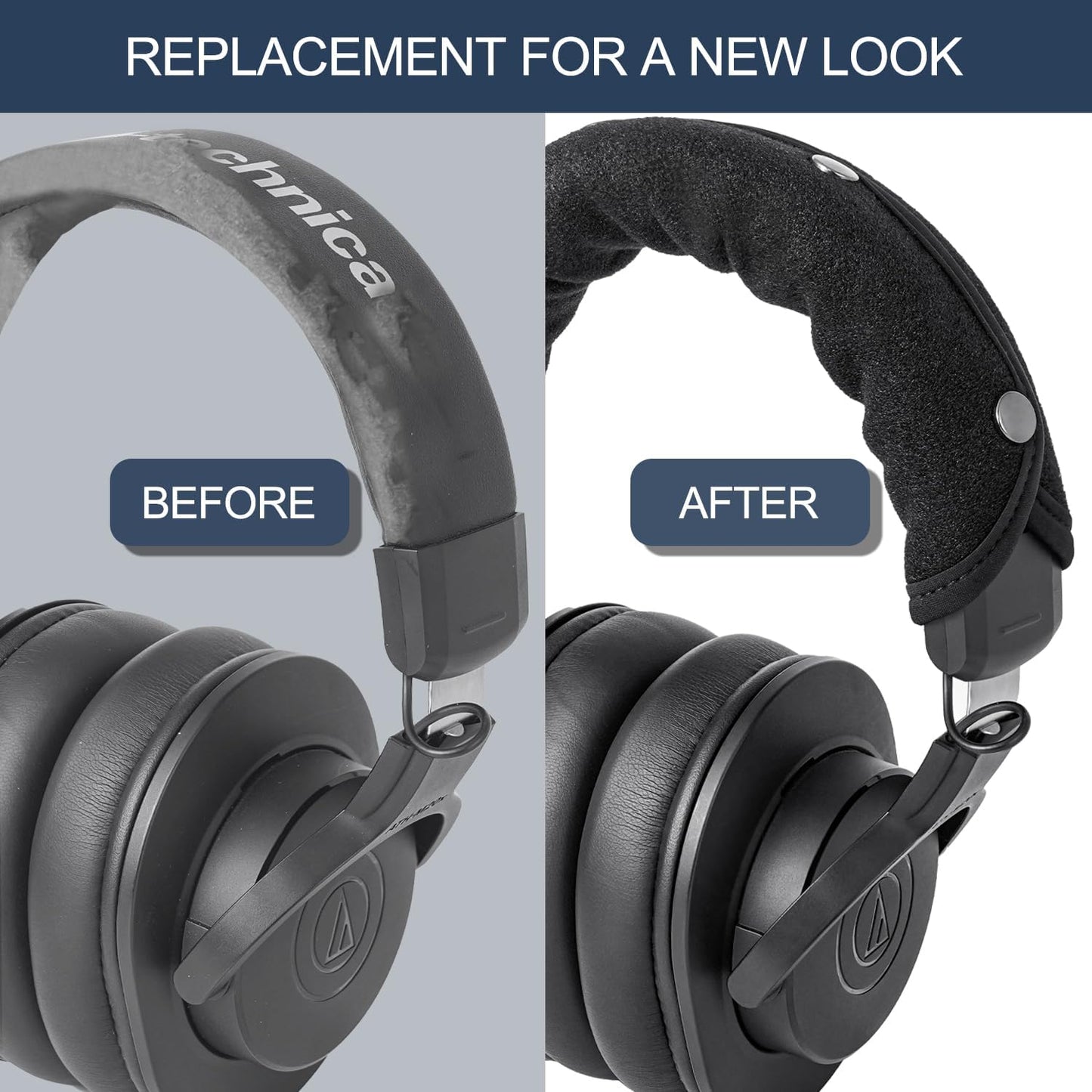 Protective Headband Cover for Audio Technica ATH M50, M50X, M50XWH, M50XBT, M50S/LE, M40X, M30 & More M Series, Machine Washable, No More Flaking Leather, Easy Installation, No Tool Needed | Black
