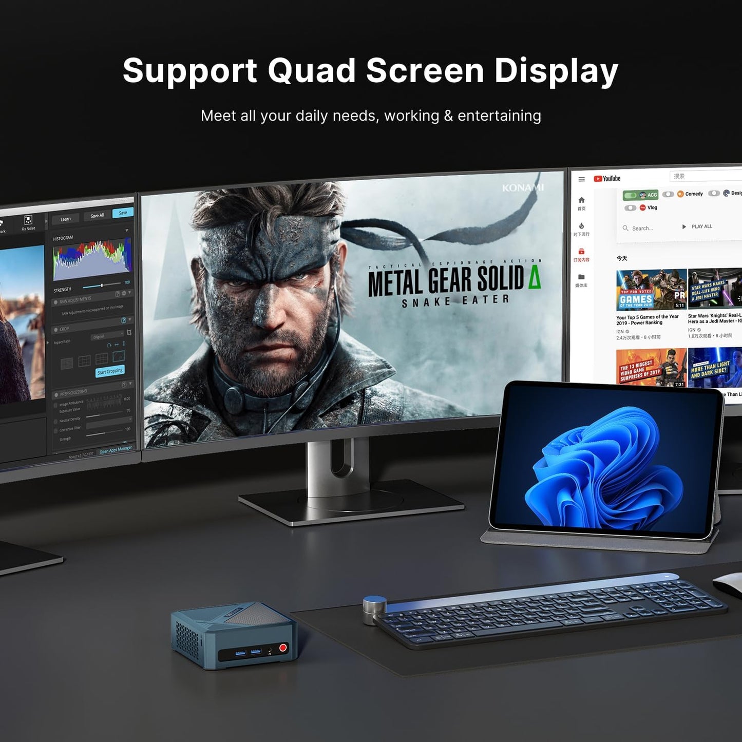 BOSGAME Mini PC P4, Desktop Computers Ryzen 7 5825U PC, Dual LAN Mini Gaming PC,16GB DDR4 RAM, 512GB NVMe SSD, 4K Triple Display, Wi-Fi 6E, Bluetooth 5.2