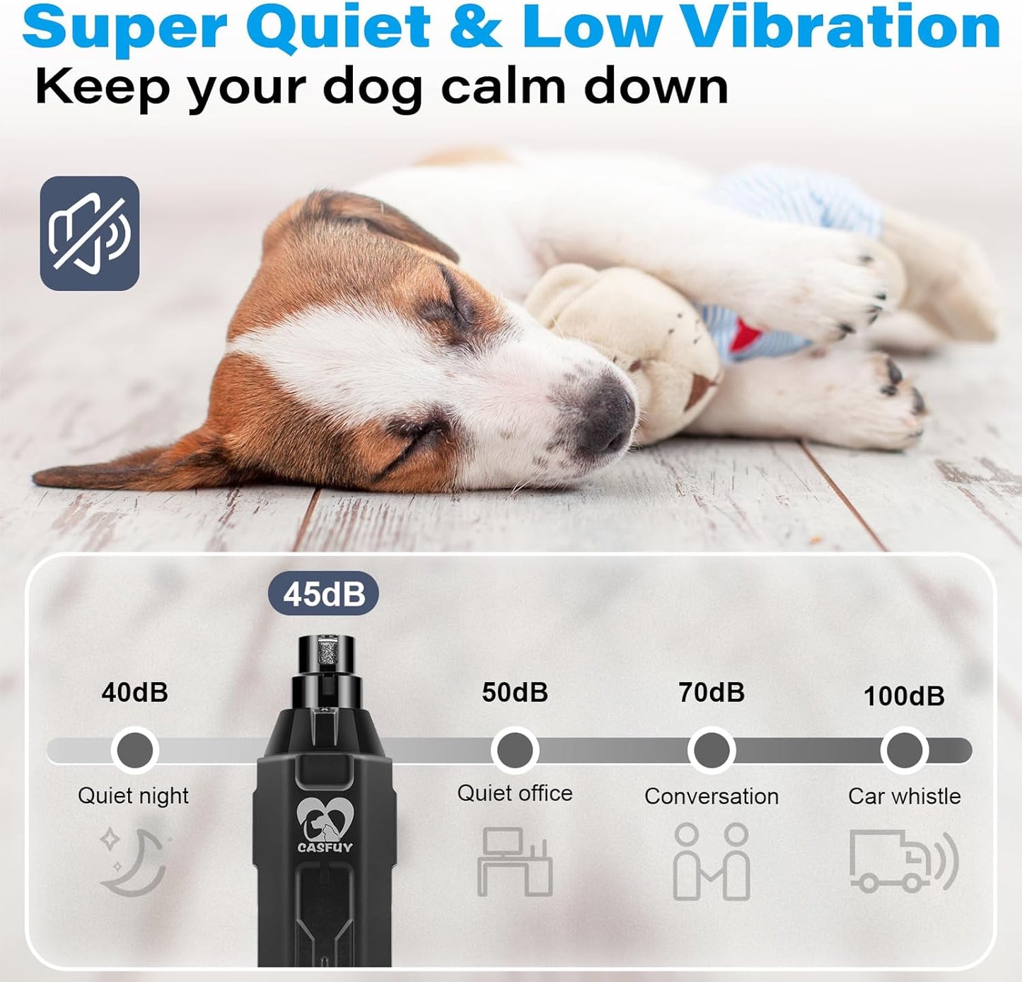 Casfuy 6-Speed Dog Nail Grinder Newest - Super Quiet Pet Nail Grinder Rechargeable Electric Dog Nail Trimmer Professional Paws Grooming & Smoothing Tool for Large Medium Small Dogs (Bright Blue)