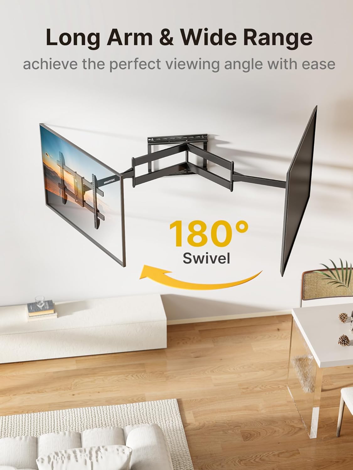 monTEK Long Arm TV Wall Mount for Most 43-90 Inch TVs, 42.5 Inch Long Extension TV Mount Swivel and Tilt, Full Motion Wall Mount TV Bracket Fit Max VESA 800 x 400mm, Up to 132 lbs, 16”,18” Studs