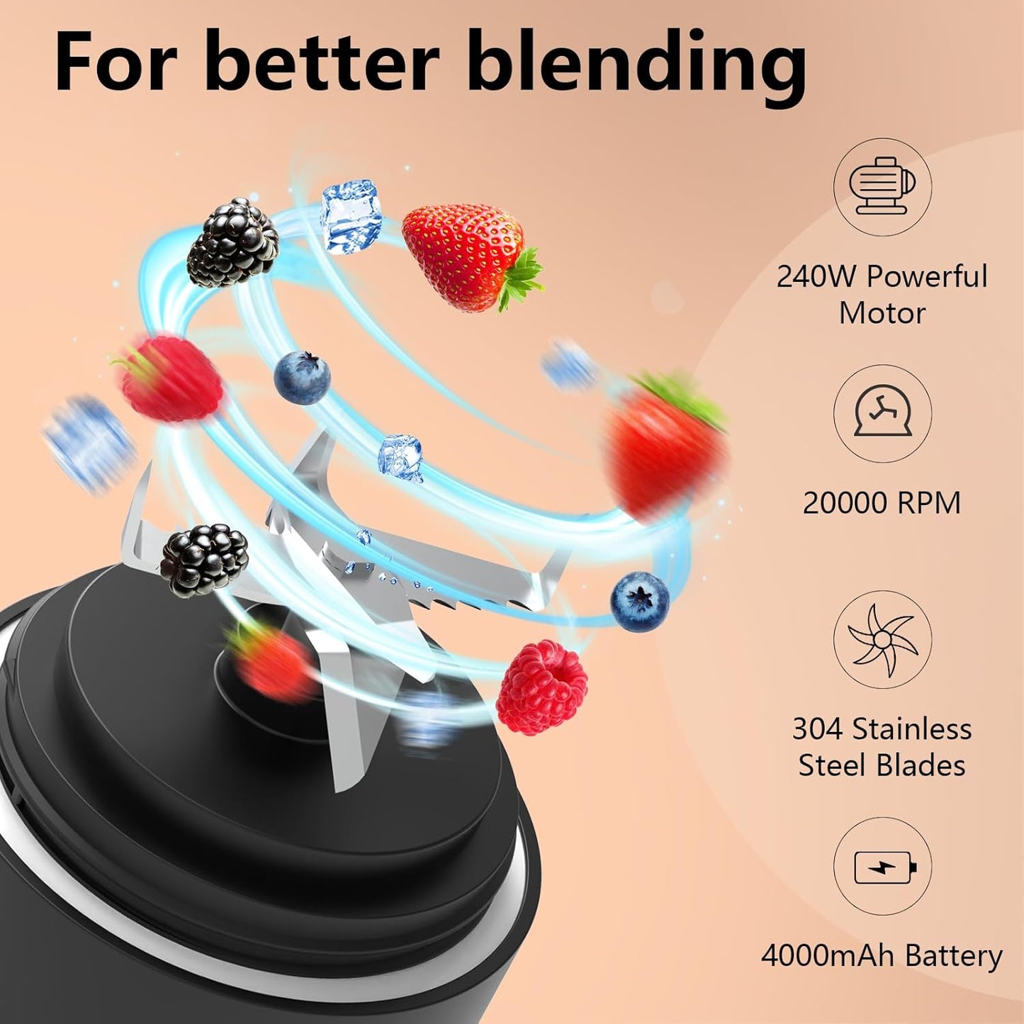 VKYOZVA Portable Blender, 20 Oz Travel Blender USB-C Rechargeable with 6 -leaf Stainless Steel Blades, BPA Frees, Personal Blender for Shakes and Smoothies,Suitable for Family Travel Gyms, Black