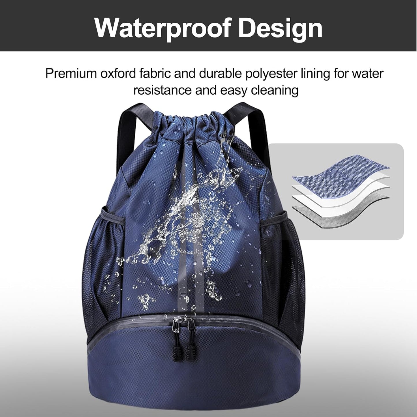 Hoedia Sports Drawstring Backpack - String Swim Gym Bag with Shoes Compartment and Wet Proof Pocket for Women/Men