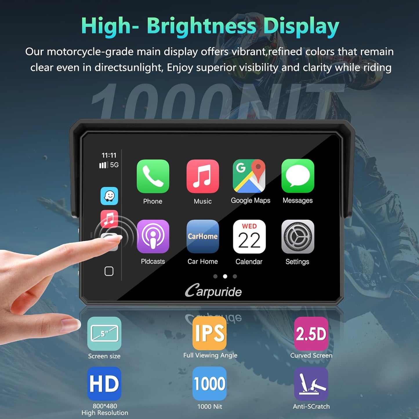 2025 CARPURIDE W702BS PRO for BMW Motorcycle CarPlay & Android Auto Dual Bluetooth, 7" Waterproof GPS Navigation Screen, Data Reading,Native Wonder, TPMS, Light Sensor, Music Sharing, Intercom, 16-Pin