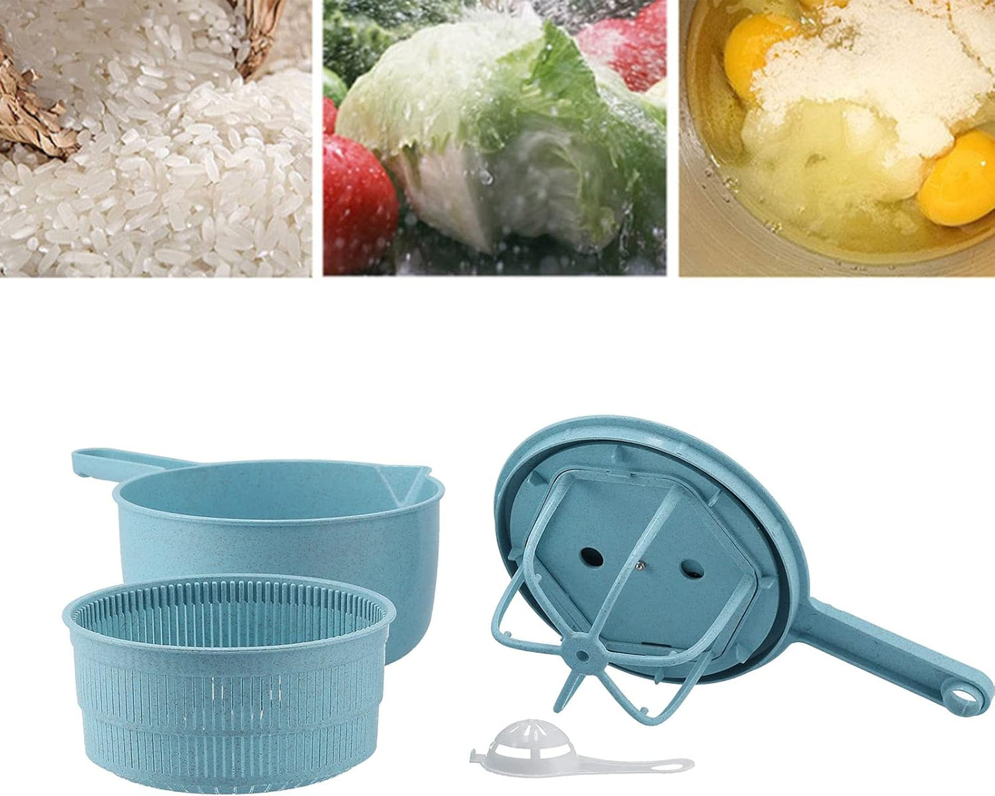 Salad Spinner,Lettuce Spinner Vegetable Washer Dryer Drainer Strainer with Bowl Colander,Vegetable Drainer Manual Salad Dehydrator Vegetable Washing Basket(Blue)