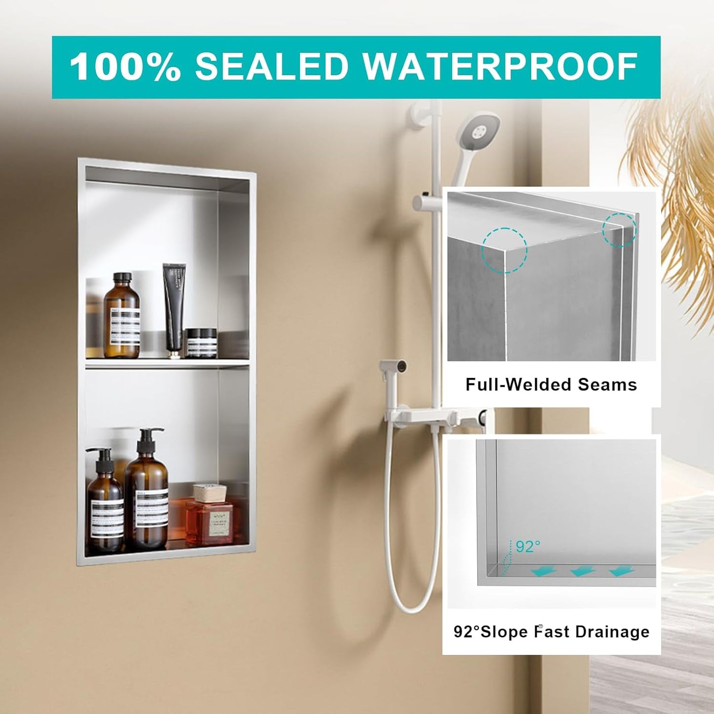 MENATT No Tile Shower Niche, Stainless Steel Wall Niche 13"X19"(Inner Size 12"X18"), Two-Tier Bathroom Shelf, NO Tile Needed Recessed Niche Shower for Bathroom Storage, Black