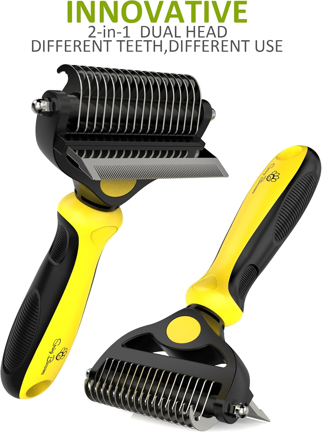 Spring Blossoms-2 in 1 Professional Grooming Rake for Cats & Dogs-Dematting Comb for Easy Mats & Tangles Removing,Pet Brush Safe No More Nasty Shedding and Flying Hair (Orange)