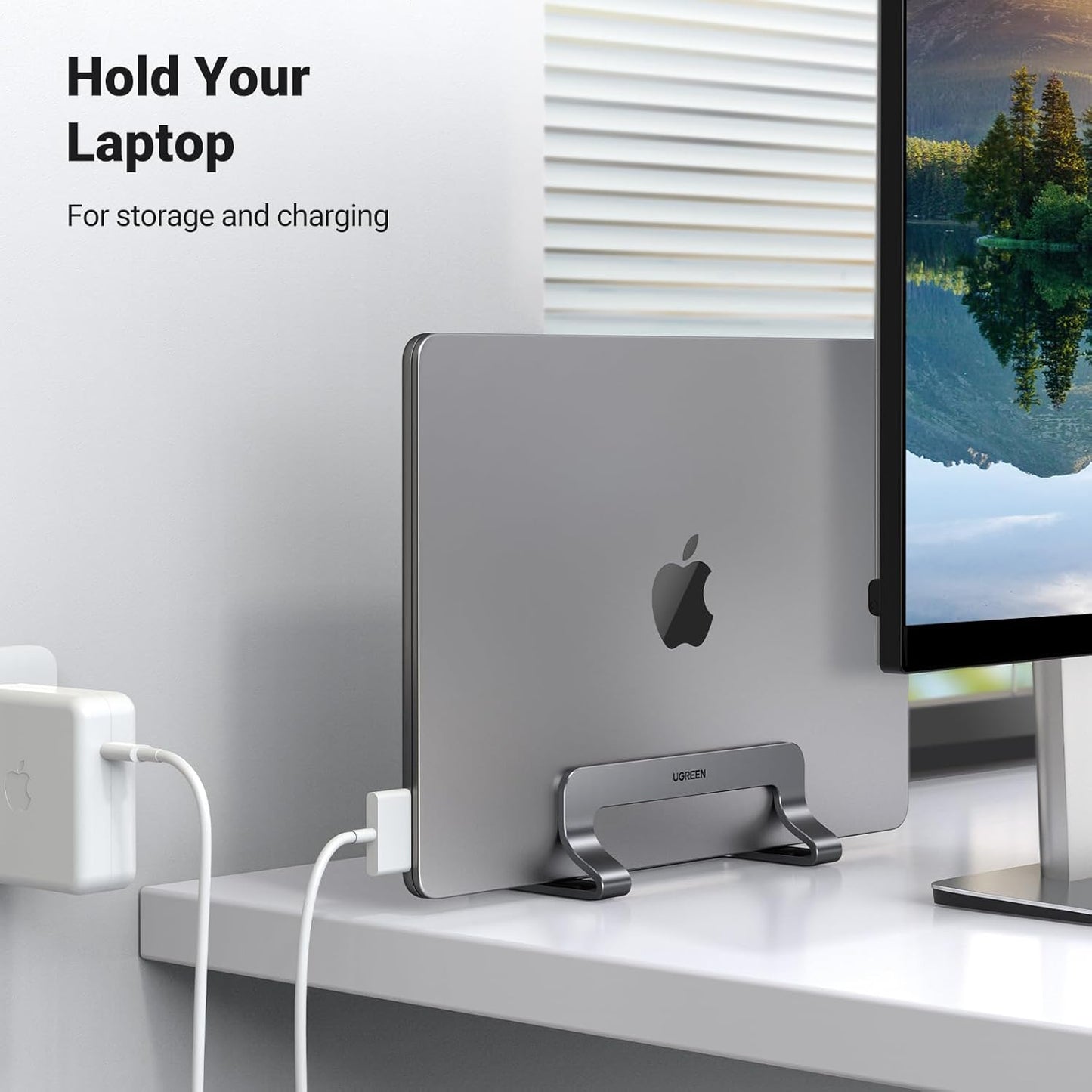 UGREEN Vertical Laptop Stand Holder Mount for Desk, Riser Adjustable Aluminum Compatible with MacBook Pro Air, Ideapad, Surface Book, Chromebook Up to 15.6inch, Grey