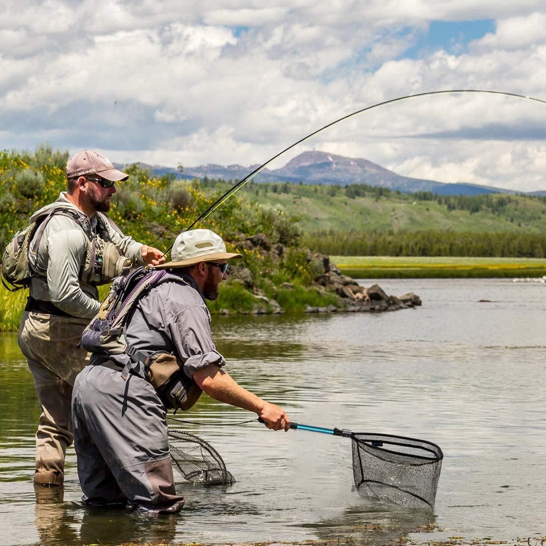 SAN LIKE Fishing Net Telescopic Landing Nets Folding Rubber Fish Net Rubber Coated Landing Net with Adjustable Sturdy Pole Handle for Saltwater Freshwater Bass Trout Fishing Easy Catch & Release