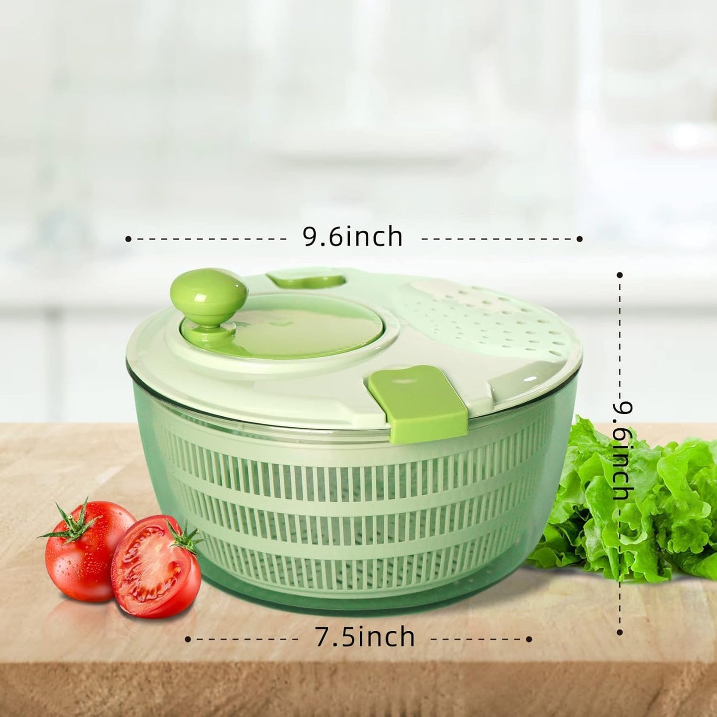 Salad Spinner - Green Salad Spinner Large - 4.2L Lettuce Spinner for Vegetable Washing, Lettuce Dryer with Drain, Bowl, Colander, BPA Free