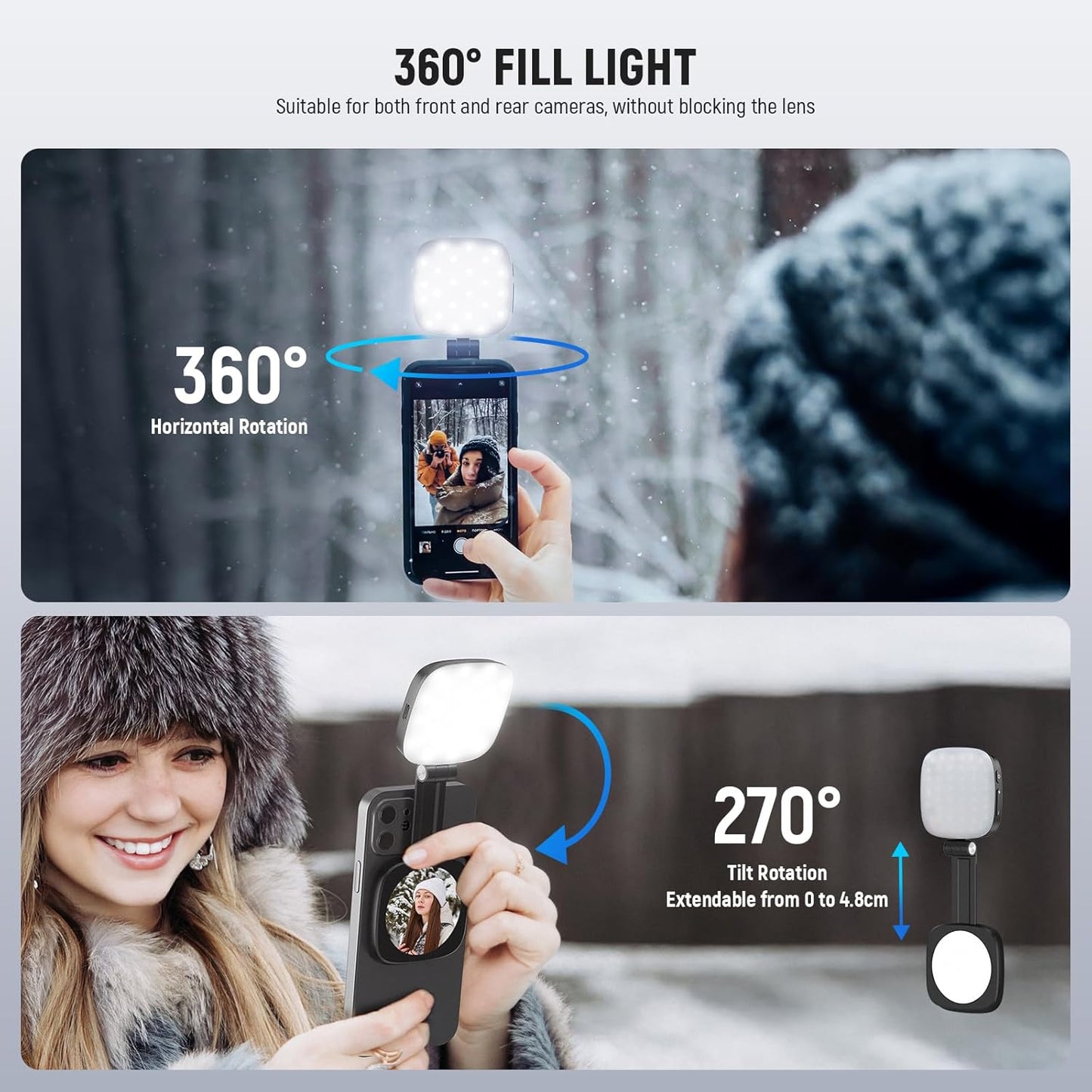 NEEWER BASICS Magnetic Selfie Light Compatible with MagSafe iPhone,CRI95 700lx/0.3m Folding LED Phone Fill Ring Lighting with Mirror for Zoom Makeup Photography Recording Video Conference, Black NL48B