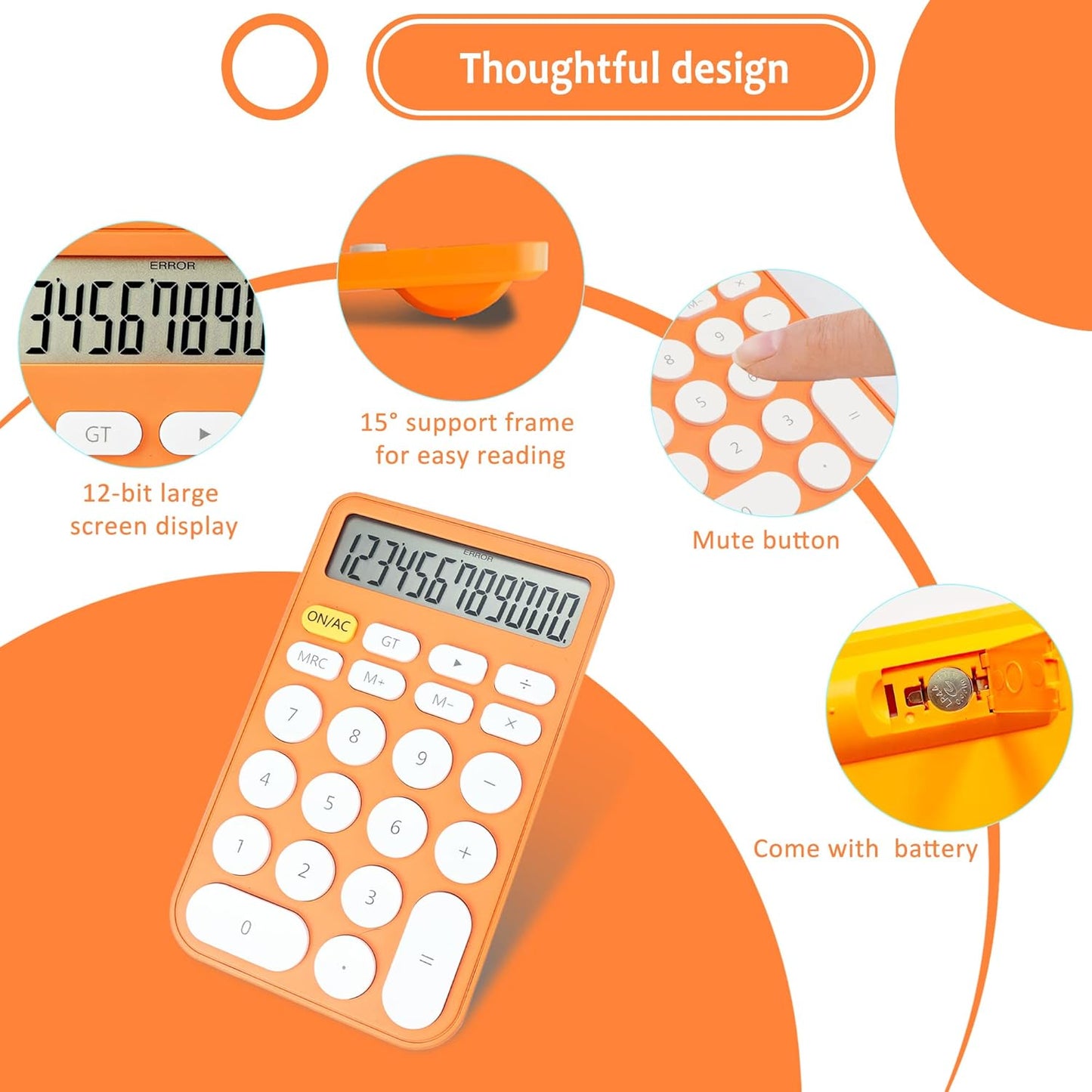 VEWINGL Mechanical Switch Calculator, 12 Digit Large LCD Display and Buttons, Great for Everyday Life and Basic Office Work, with Battery