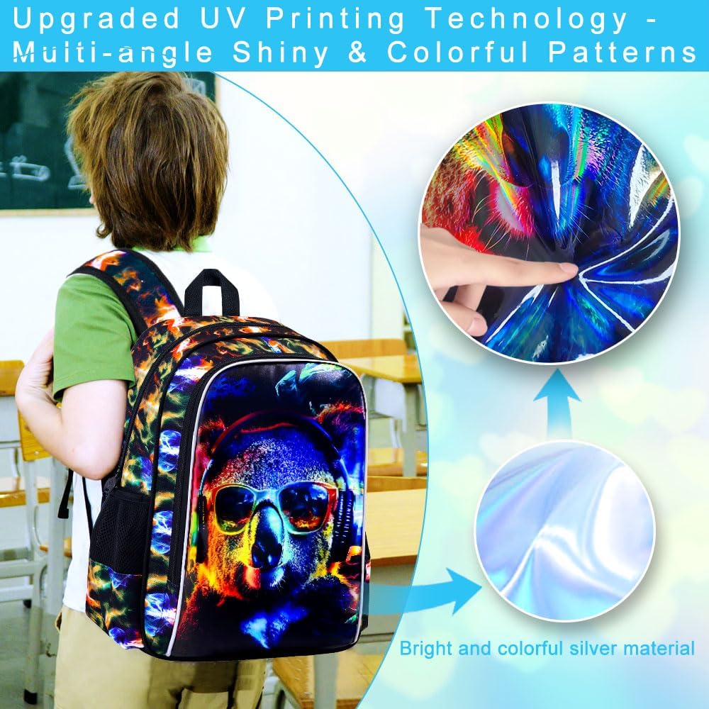 3pcs Backpack for Boys and Girls, 16” Kids Kindergarten Bookbag with Lunch Box, Cute Elementary Backpacks for Boy Girl